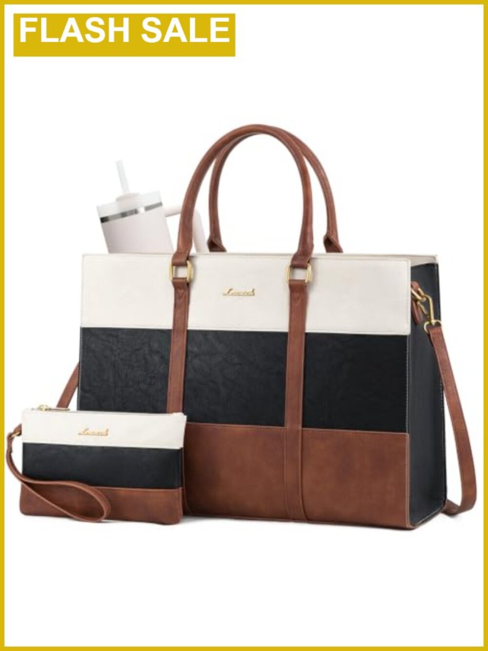 Vintage Leather Laptop Tote Bag for Women, 15.6 Inch Work Bag, Waterproof